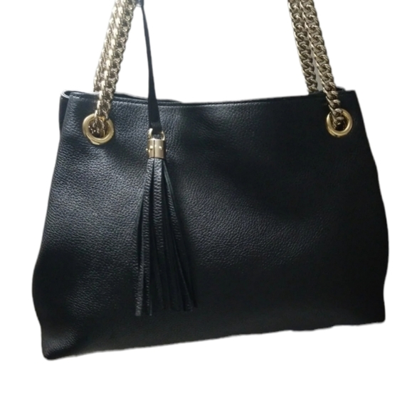 ๐Gucci Black Cellarius GG Logo Leather Soho Satchel Chain Handbag๐ - Picture 4 of 11